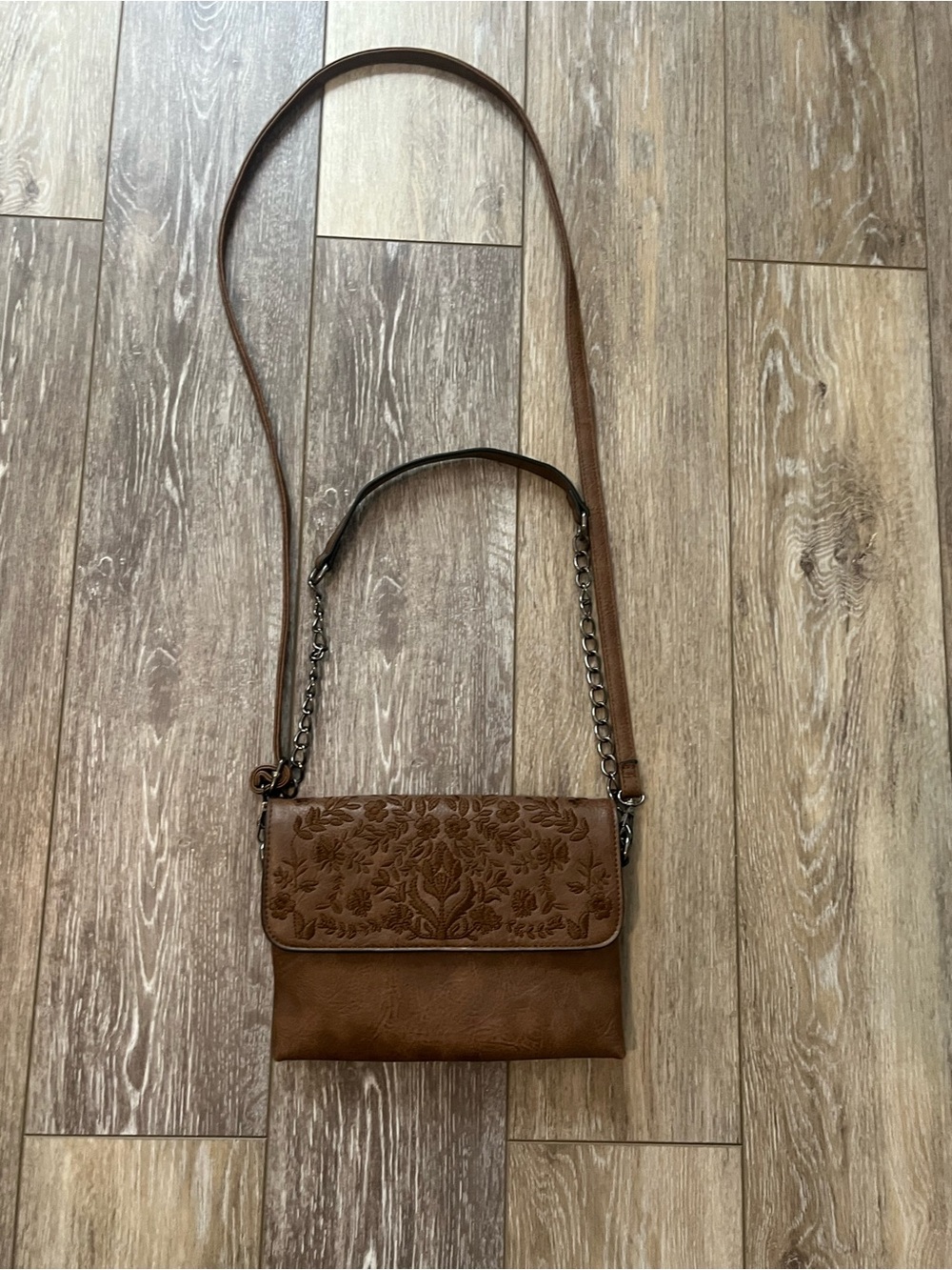 Sam & Hadley embroidered Brown Embossed Floral Crossbody Bag - Women